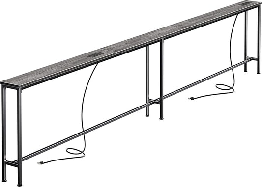 SUPERJARE 110.2 Inch Sofa Table with 2 Power Outlets and USB-C Port, 5.9 Inch Narrow Console Table with Storage, Extra-Long, for Entryway Hallway Couch Behind Sofa, Small Spaces, Grey