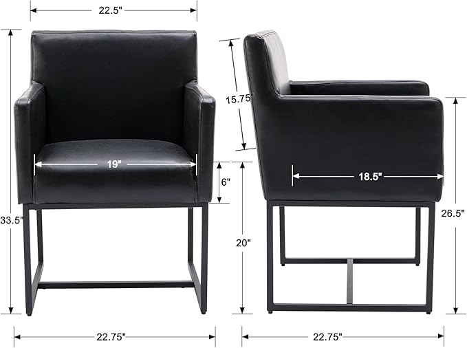 Set of 4 Upholstered Dining Chairs with Armrest, PU Leather Modern Accent Armchairs, Kitchen & Dining Room Chairs Side Chairs, Black