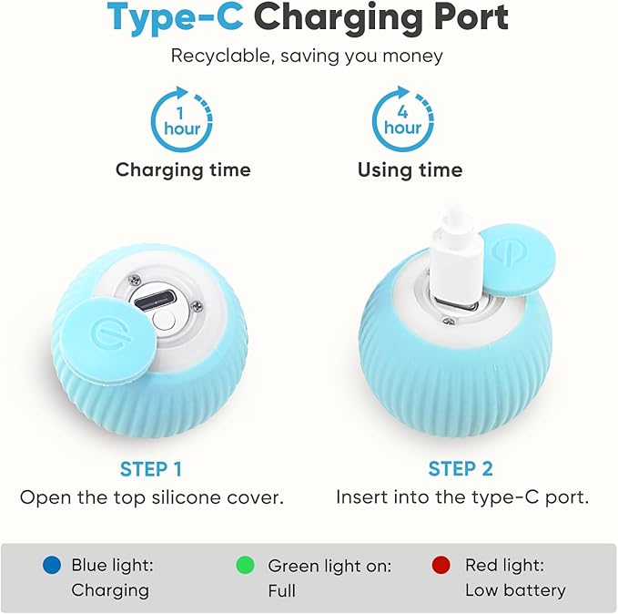 Petbobi Interactive Cat Toy Ball - Automatic Cat Toy with LED Light, USB Rechargeable Self Moving Ball, Indoor Active Rolling Toys, 360°Rotating Smart Sphere, 2 Modes, Fun Gift for Kitten, Green