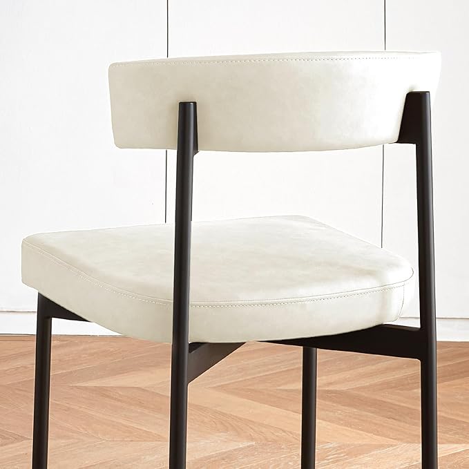 Beige Faux Leather Dining Chairs Set of 4, Armless Upholstered Kitchen Chair,Modern Dining Room Chair with Curved Backrest