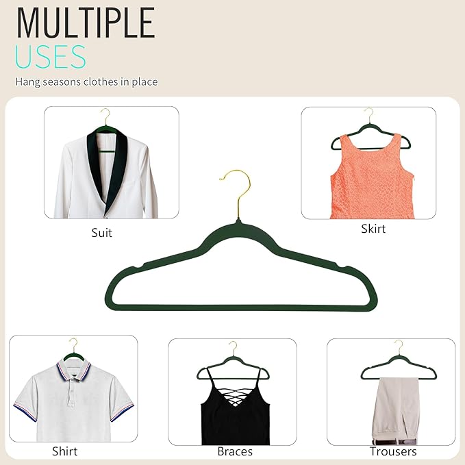 ManGotree Velvet Coat Hangers with 360° Swivel Gold Hook, Non-Slip Felt Suit Hangers, Ultra-Thin Space Saving Clothes Hanger for Jacket, Sweater, Shirt, Dress, Pants (22 Pack, Green)