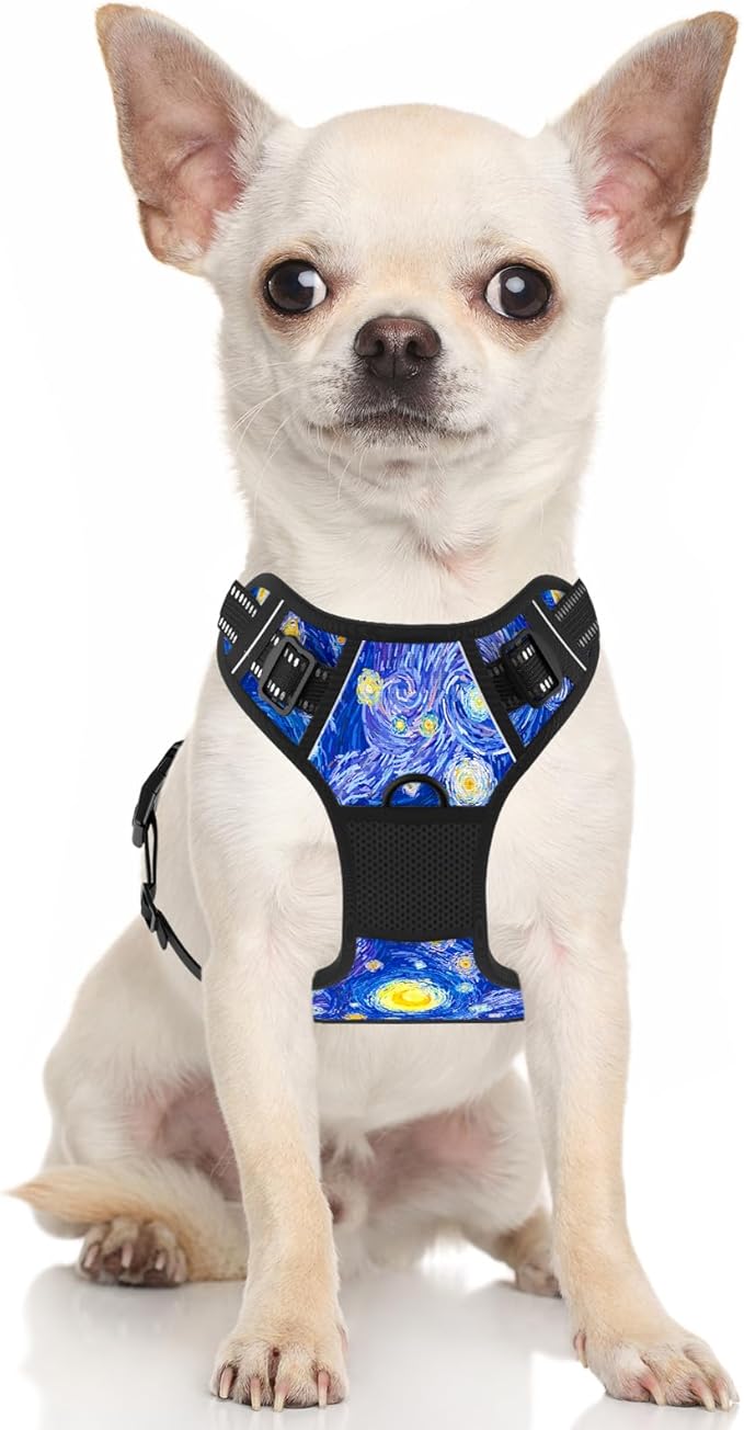Rnivvi No Pull Dog Harness, Cute Reflective Extra Small Sized Puppy Harness, Adjustable Soft Padded Vest for Small Dogs, Cats, Heavy Duty Pet Vest with Easy Control Handle for Walking, Starry Night