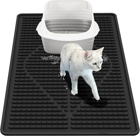 Mofason Cat Litter Mat XXL - Waterproof Kitty Litter Box mat for Floor - Extra Large Pet Trapping Litter Rug Pad - Silicone Cat Supplies & Accessories for Indoor Cats (38" x 25") -Black