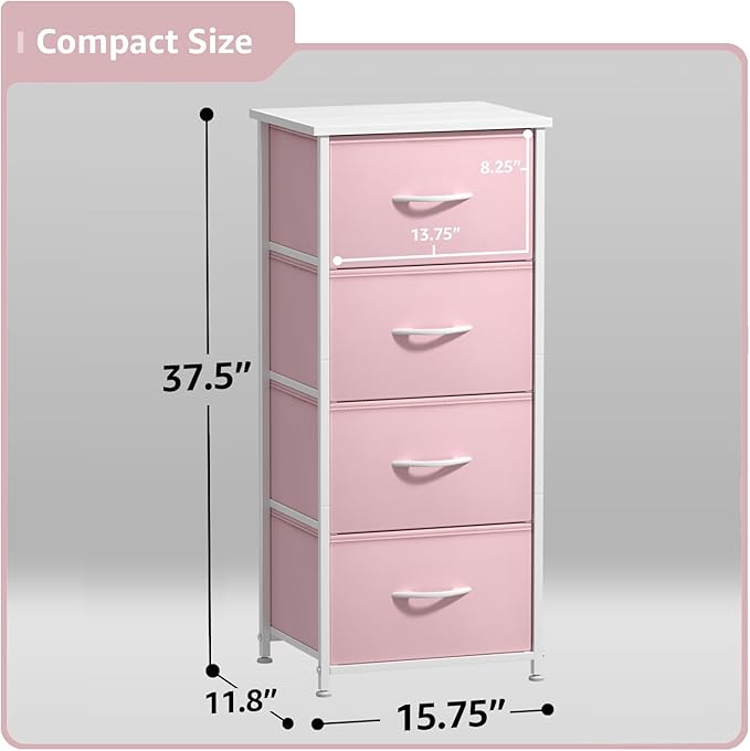 Sorbus Dresser Storage Tower, Organizer Drawers for Closet Boys & Girls Bedroom, Bedside Furniture, Chest for Home, College Dorm, Steel Frame, Wood Top, Fabric Bins(Pink)