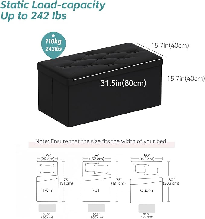 BRIAN & DANY Folding Storage Ottoman Bench, Ottoman with Storage, Foot Rest, Benches Seat for Bedroom, Living Room, Entryway, Long Shoes Bench, 15.7" x 31.5" x 15.7" Black