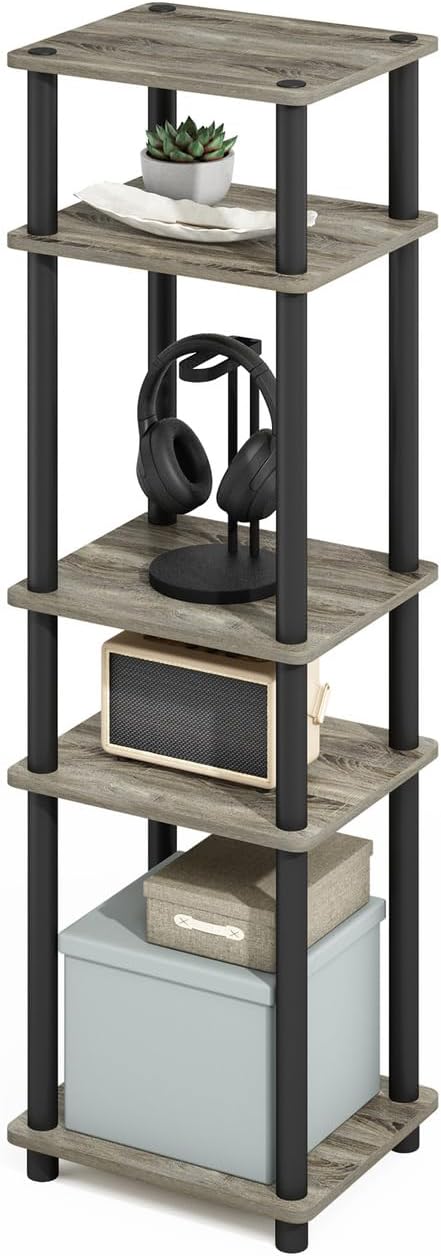 Furinno Turn-N-Tube Storage Shelves, Stackable Standing Shelf, Open Corner Shelf, for Organization and Storage, Living Room, Garage, Home Office, French Oak