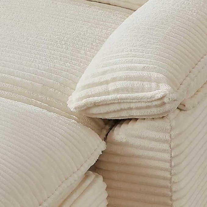 80" Cloud Sectional Couch with L-Shaped Chaise, Corduroy Sectional Sofa with Ottoman, Boneless Couch with Deep Seat in a Box for Living Room, No Assembly Required (White)