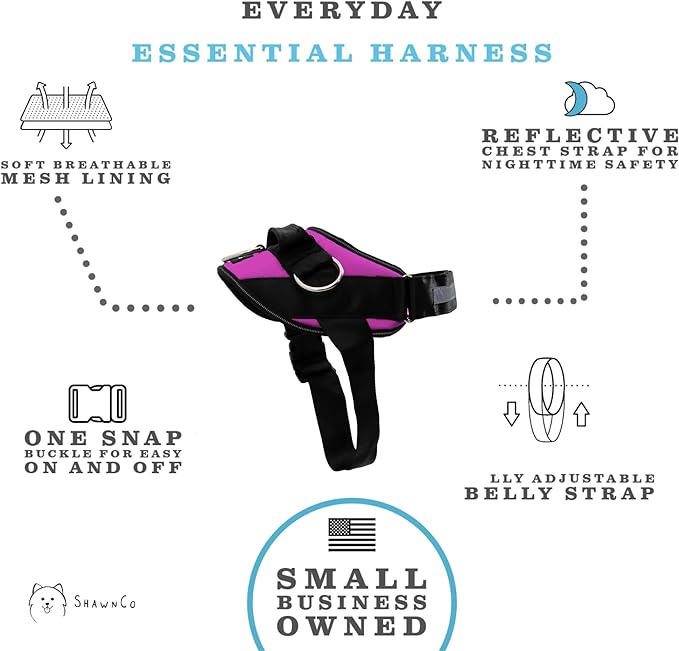 ShawnCo Essential Dog Harness, No-Pull Pet Vest with 3 Leash Clips, No Choke, Reflective, Adjustable and Padded, for Easy Walking and Training for Small, Medium and Large Dogs (Orchid, XL)