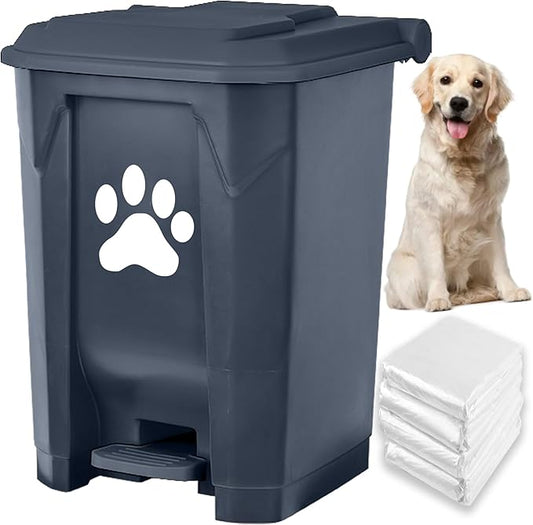 tebiete Dog Poop Trash Can Outdoors Pet Waste Station with Lid Dog Waste Disposal Container with Removable Inner Bin Bucket Hands-Free Pedal Garden Yard Home with Waste Bags, Grey