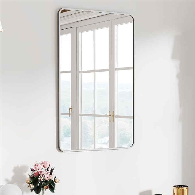 20x30 Rectangle Mirror Full Length Wall Mounted Hanging or Against Wall Metal Frame Dressing Make-up Mirrors for Entryway Bedroom Bathroom Living Room 20 30 inch Silver