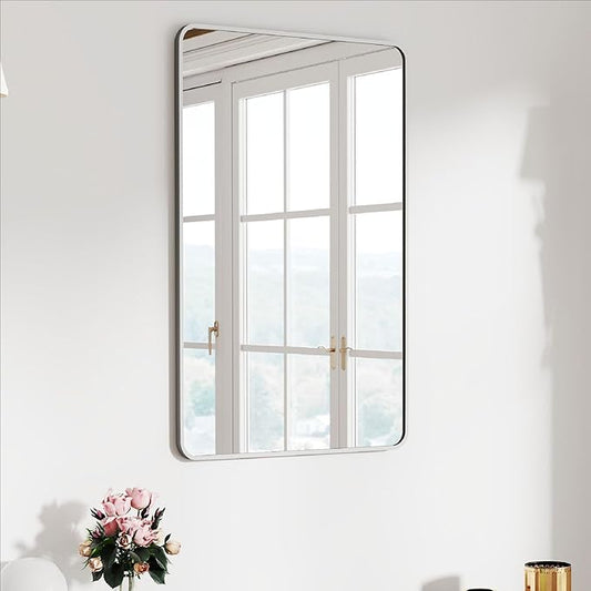 20x30 Rectangle Mirror Full Length Wall Mounted Hanging or Against Wall Metal Frame Dressing Make-up Mirrors for Entryway Bedroom Bathroom Living Room 20 30 inch Silver