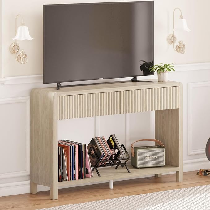 FATORRI Console Table for Entryway Storage, Wood Sofa Tables for Living Room, Couch Table with 2 Drawers for Hallway (47.2 inch, Light Walnut)