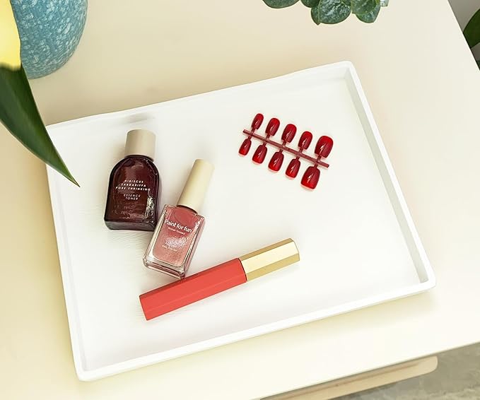 Small White Serving Tray (9.5 x 7 inch) for Serving Accessory, Drinks, Spa, Coffee, Wine, Tea, Bar, Party, Seasoning, Perfume and Display Use.