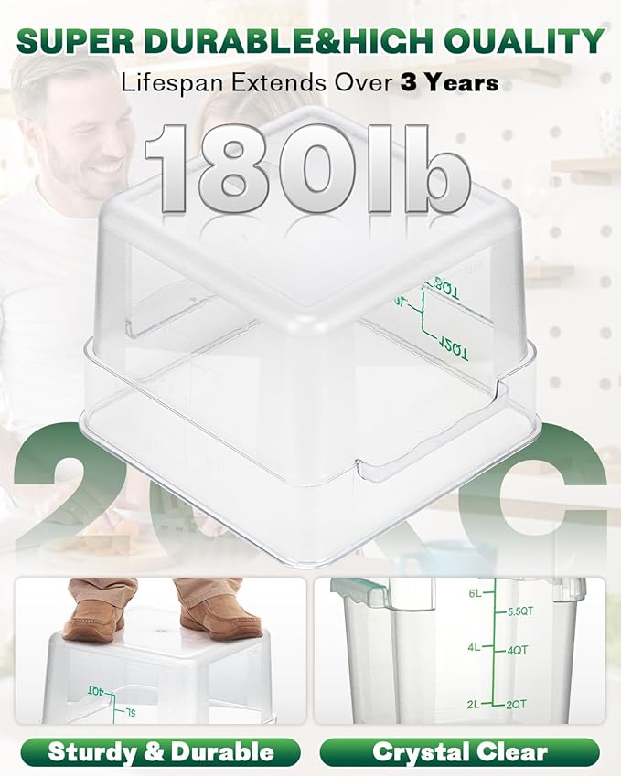 2QT NSF Food Storage Containers with Lids: 6 PCS [Total Food Grade][Hot&Cold Resistant] Commercial Clear Food Storage Containers for Restaurant Kitchen Proof Dough, Measuring Spoons Included(Green)