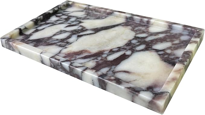 Natural Marble Vanity Tray, 9.8"x5.9" Genuine Calacatta Viola Marble Tray for Bathroom/Kitchen/Dresser