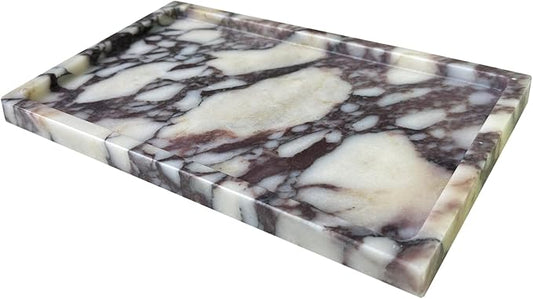 Natural Marble Vanity Tray, 9.8"x5.9" Genuine Calacatta Viola Marble Tray for Bathroom/Kitchen/Dresser