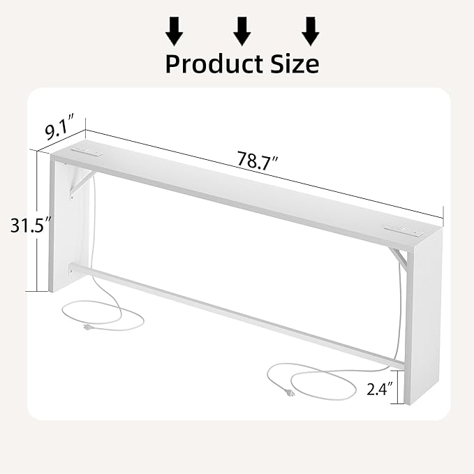 TIQLAB Sofa Table, 79''L x 9.1''W (1.2'' Thickness) Long Console Table Behind Couch, Entryway Table with Angled Metal Frame, Industrial Console Table, White