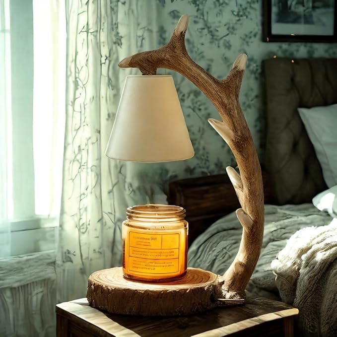 Candle Lamps,Candle Warmer Lamp with Timer Dimmer for New Home Bedroom Decoration Handcrafted with Resin Reindeer Antler Design Desktop lamp，Hand-Painted Night Desk lamp Creative Birthday Gifts