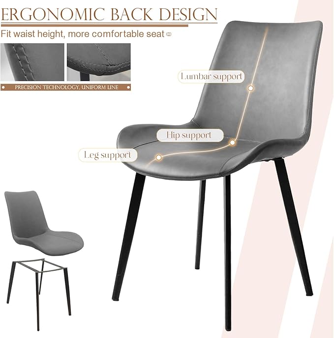 Dining Chairs, PU Leather Dining Chair, Dining Room Chair with Sturdy Metal Legs, Upholstered Seat Dinner Chairs Accent Side Chairs for Indoor Kitchen Living Room Restaurant(Grey, Set of 4)