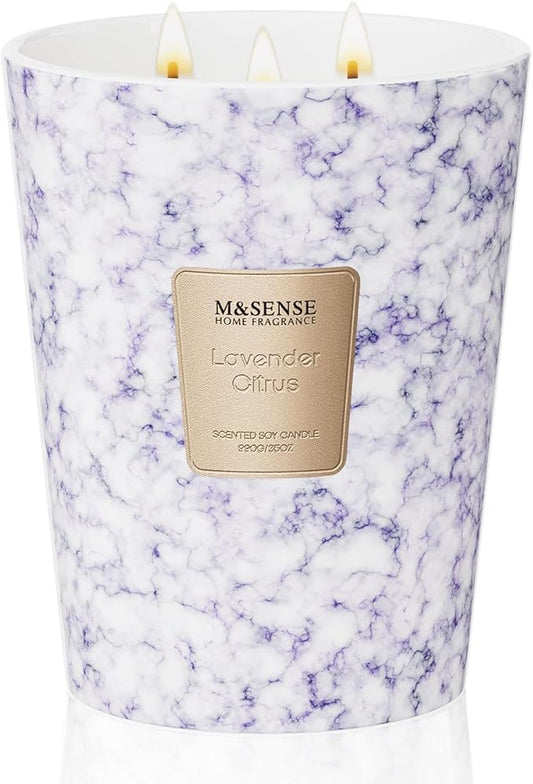 M&SENSE Extra Large Candle 35oz 150H LavenderCitrus Scented Candle, 3 Wick Highly Scented Jar Candle, XL Candles Gift for Stress Relief, Meditation, Yoga