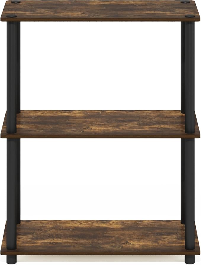 Furinno Turn-N-Tube Storage Shelves, 3-Tier Book Shelf, Corner Shelf, Toolless Open Shelves, for Organization and Storage, Living Room, Garage, Home Office, Amber Pine