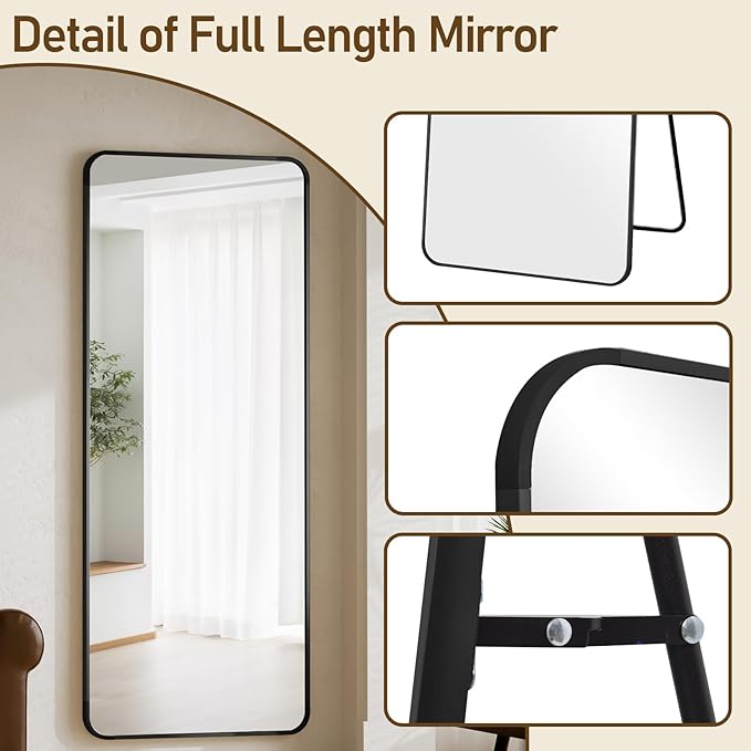BEAUTYPEAK Black Full Length Mirror, 71"x32" Rounded Corner Floor Mirror Standing Hanging or Leaning Against Wall, Suitable for Bedroom or Dressing Room