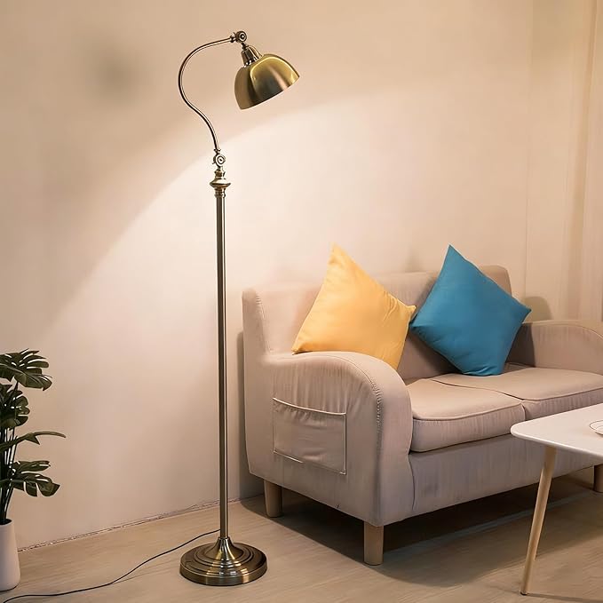 MIXL-Antique Bronze Arched Floor Lamp,Dome Shade Adjustable Standing Lamp,Flexible Behind The Couch Lamp,Vintage Style Floor Light for Study Room Nursery and Bedside