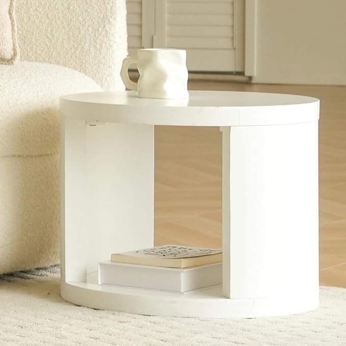 Round Nesting Coffee Table Set of 2, 31.5" Large and 18" Small Low Tables, Modern Wood Grain Tables for Living Room, White