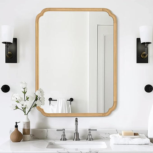 HOMECOOKIN Wood Bathroom Mirrors for Wall Mounted, 30" x 40" Rustic Wood Frame Wall Mirrors Decorative for Living Room or Bedroom Vanity Mirror (Natural) A