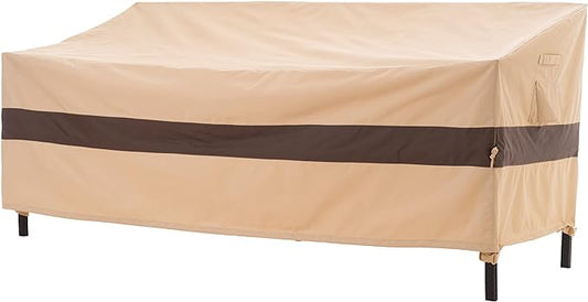 WJ-X3 3-Seater Patio Sofa Cover Waterproof, Heavy Duty Lawn Couch Cover UV Resistant, Porch Furniture Sets Cover Anti-Fading, High Wind Resistant, 93W x 42D x 42H Inches, Beige & Coffee