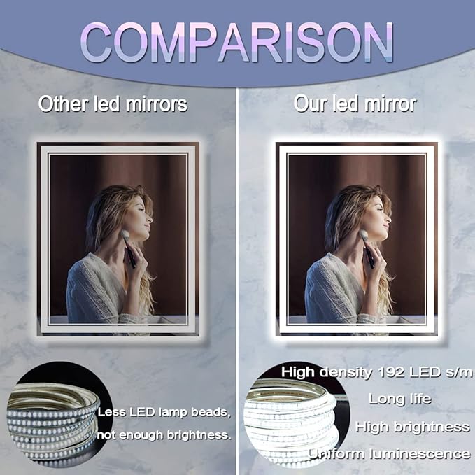 36 x 30 Inch LED Bathroom Mirror with Lights 3 Color Adjustable Brightness Frontlit Anti-Fog 36" Lighted Vanity Mirror for Bathroom Wall Horizontal/Vertical Mounted 36 Smart Light up Mirrors