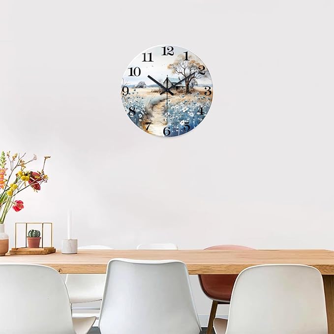 XNM Kitchen Wall Clocks Battery Operated 14 Inch Blue Wall Clock Silent Wood Farmhouse Clock for Wall(No Solid Wood, It is with MDF Material)