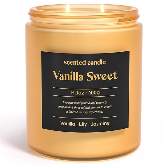 Vanilla Candle, 14.1 oz Scented Candles for Home, 2 Wicks Blended Scents Candles for Women and Men, Birthday Gifts for Women (Vanilla+Lily+Jasmine)