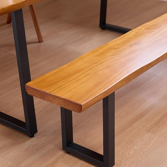 Solid Wood Top Bench with Metal Legs Durable Long Bench for Home Office Living Room Dining Room Versatile Multi Size Options Perfect Chair Stool Dining Bench Dining Chair (Light brown bench, 70.87in)