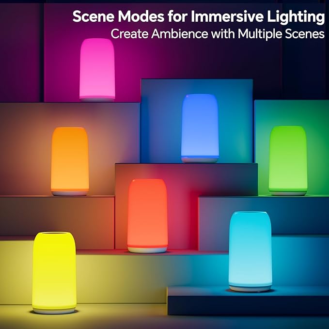 Cordless Table Lamps Rechargeable, Touch Lamp for Bedroom [Sleek Design & RGB Mode] 4-Level Brightness Small Bedside Lamp, LED Lamp Multi-Color Smart Nightstand Light for Living Room Home Gifts