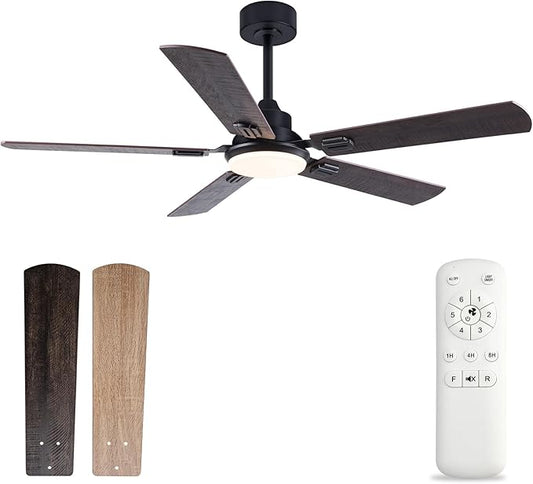 BOOMJOY 52 inch Ceiling Fans with Lights and Remote, Black Ceiling Fan with Light, Modern Ceiling Fan for Bedroom, Low Profile Outdoor Ceiling Fan for Patios, Reversible, 3 Color Memory LED, DC Motor