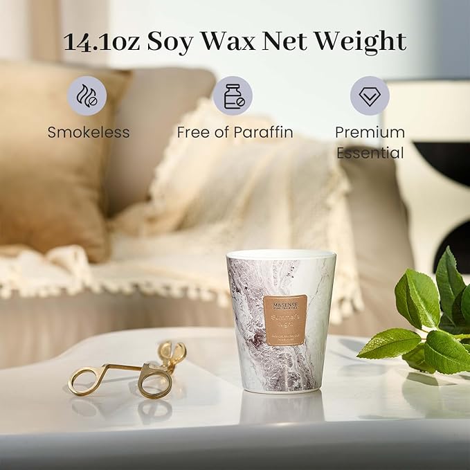 M&SENSE Summer Night Scented Soy Candle, 3 Wick Highly Scented 14.1 Oz 80H, Aromatherapy Christmas Gift for Women and Men