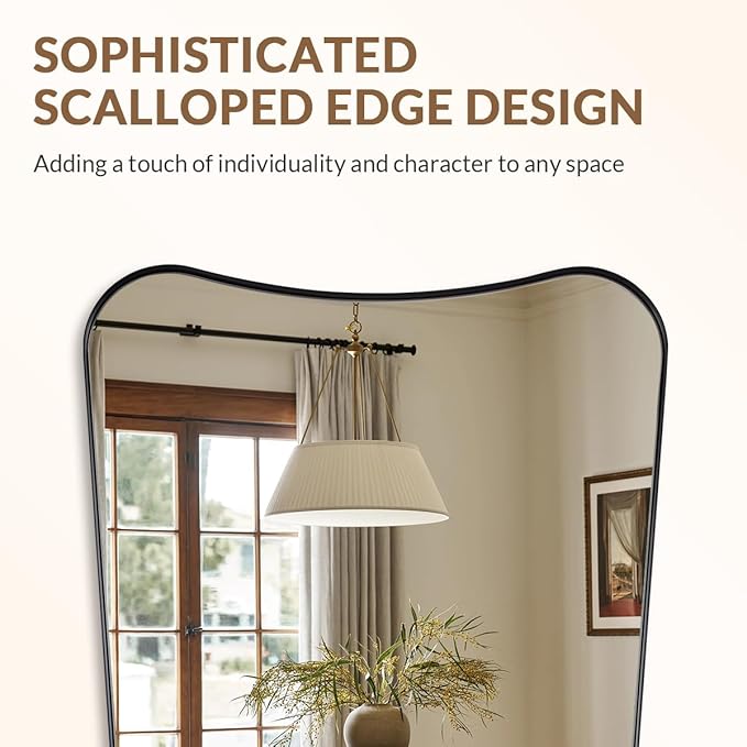 ANDY STAR Matte Black Vanity Mirror, 24"x32" Scalloped Mirror for Bathroom, Asymmetrical Wall Mirror, Unique Shape Ideal for Bathroom, Entryway, Mantle