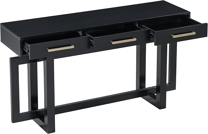 Knocbel Long Console Table with 3 Drawers and Handle, Elegant Entryway Sofa Table End Table with Cross Sled Base for Living Room Foyer, Corridor 15.7" D x 57" W x 30.6" H Black
