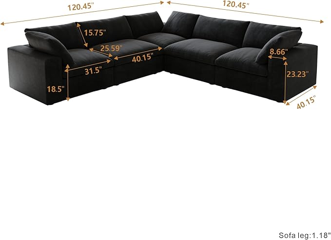 Cloud Modular Sectional Sofa Couch,120.45" V Shaped Convertible Couches for Living Room,Minimalist Deep Sofa Couches,Sofa Covers Washable&Replaceable