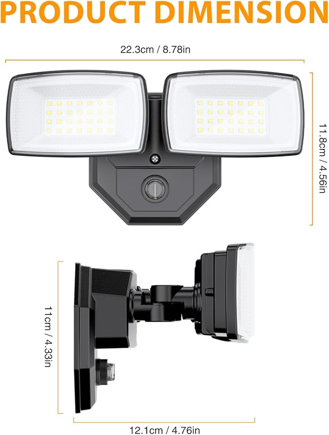 Onforu 32w 3200LM Dusk to Dawn Outdoor Lighting,6500K Dual-Head Flood Light Outdoor with Photocell,IP66 Waterproof Security Lights,Exterior Daylight Off and Night On Black Wall Light for Patio Garden
