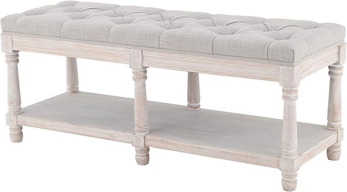 Kmax Storage Entryway Bench Tufted Shoe Rack Bench Wood Window Bench for Hallway Entrance Bedroom Corner, Beige