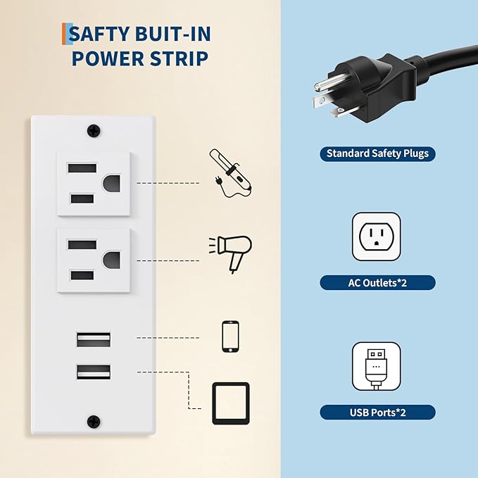 White Makeup Vanity Desk with LED Lights and Stool, Complete Dressing Table with 3 Drawers, 2 Cabinets & Long Shelf, Storage Organizer for Bedroom, Women and Girls