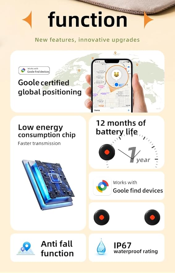 Android Mini Air Tracker Smart localizador Locator Tags-2 Pack Works with Google Find My Device for Keys Dog Kids Car Auto Elderly Luggage Vehicle Motorcycle Tracking Worldwide Waterproof Not GPS