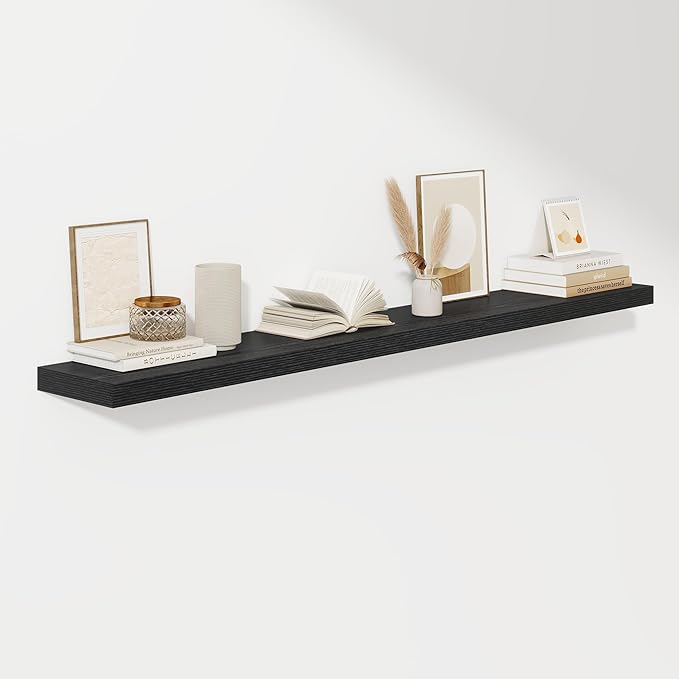 Fun Memories 66 Inch Fireplace Mantel Shelf with Invisible Bracket, 8 Inch Deep Floating Shelf for Living Room, Kitchen, Farmhouse, Black