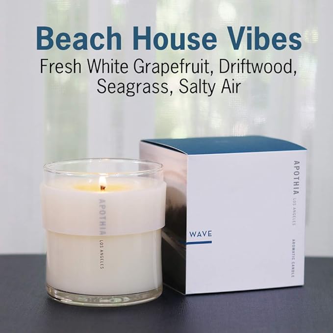 APOTHIA - Wave Candle | White Grapefruit & Salty Ozone | Award Winning Scented Candles with Premium Soy Wax Blend I 60 Hour Long Burning I 9 oz I Small Batches for Luxury Quality in Decorative Jar