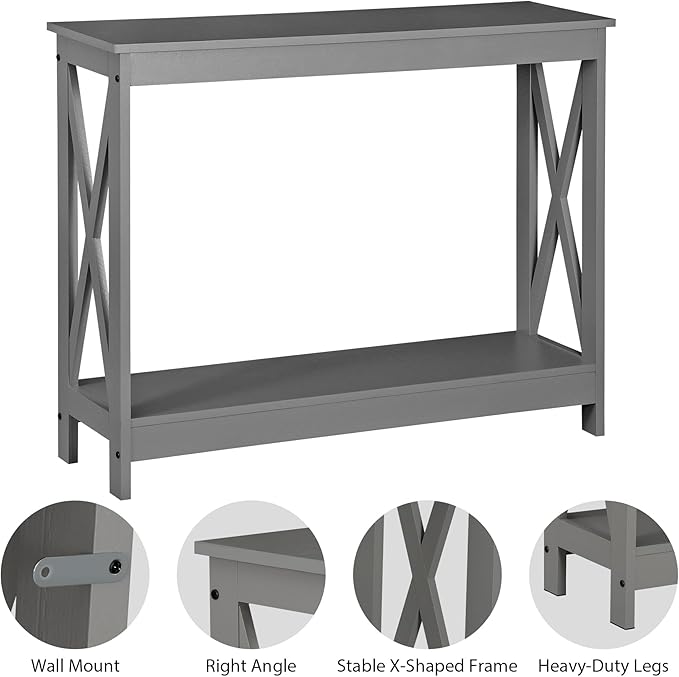 SUPER DEAL Console Table 39.5”, 2-Tier Narrow Sofa Side Table with Storage Shelf, Entrance Table for Hallway/Foyer/Living Room/Corridor/Office, Grey
