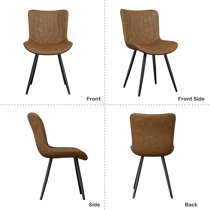 Dining Chair Set of 6 PU Leather Dining Room Chairs Upholstered Comfy Dining Chairs Modern Kitchen Armless Side Chair with Sturdy Metal Legs,Brown