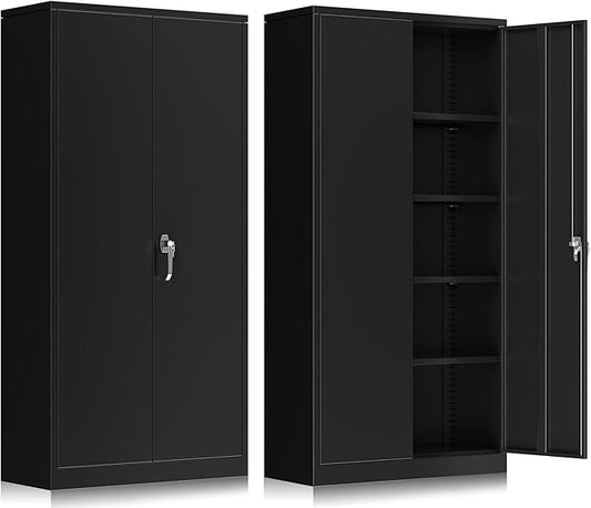 INTERGREAT 72-Inch Metal Storage Cabinet for Garage, Lockable Steel Cabinet with Doors and Adjustable Shelves, Black Locking Storage Unit for Office, Home, Gym, and School.