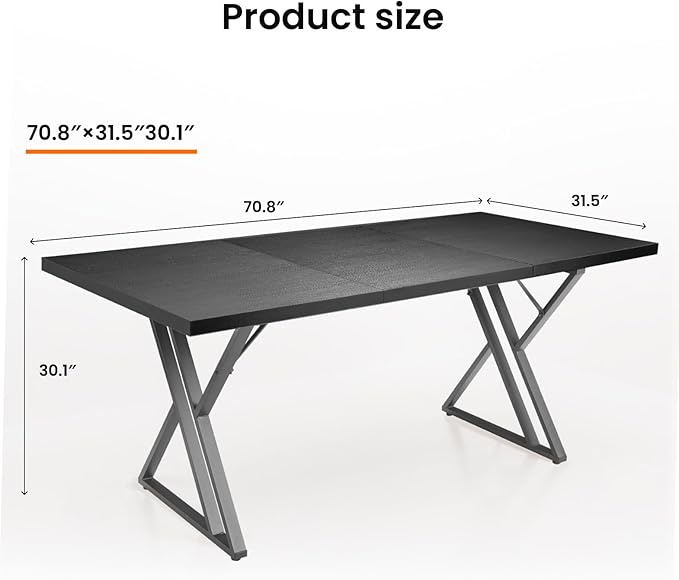 70.9 Inch Executive Desk, Large Office Computer Desk with Thicken Frame, Modern Simple Workstation Business Furniture for Home Office, Modern Industrial Style(Black)